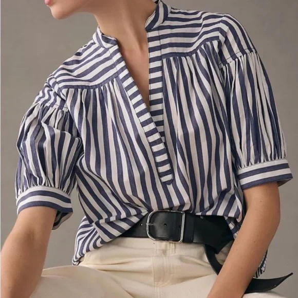 Anthropologie Navy and White Striped Blouse - Picture 5 of 5